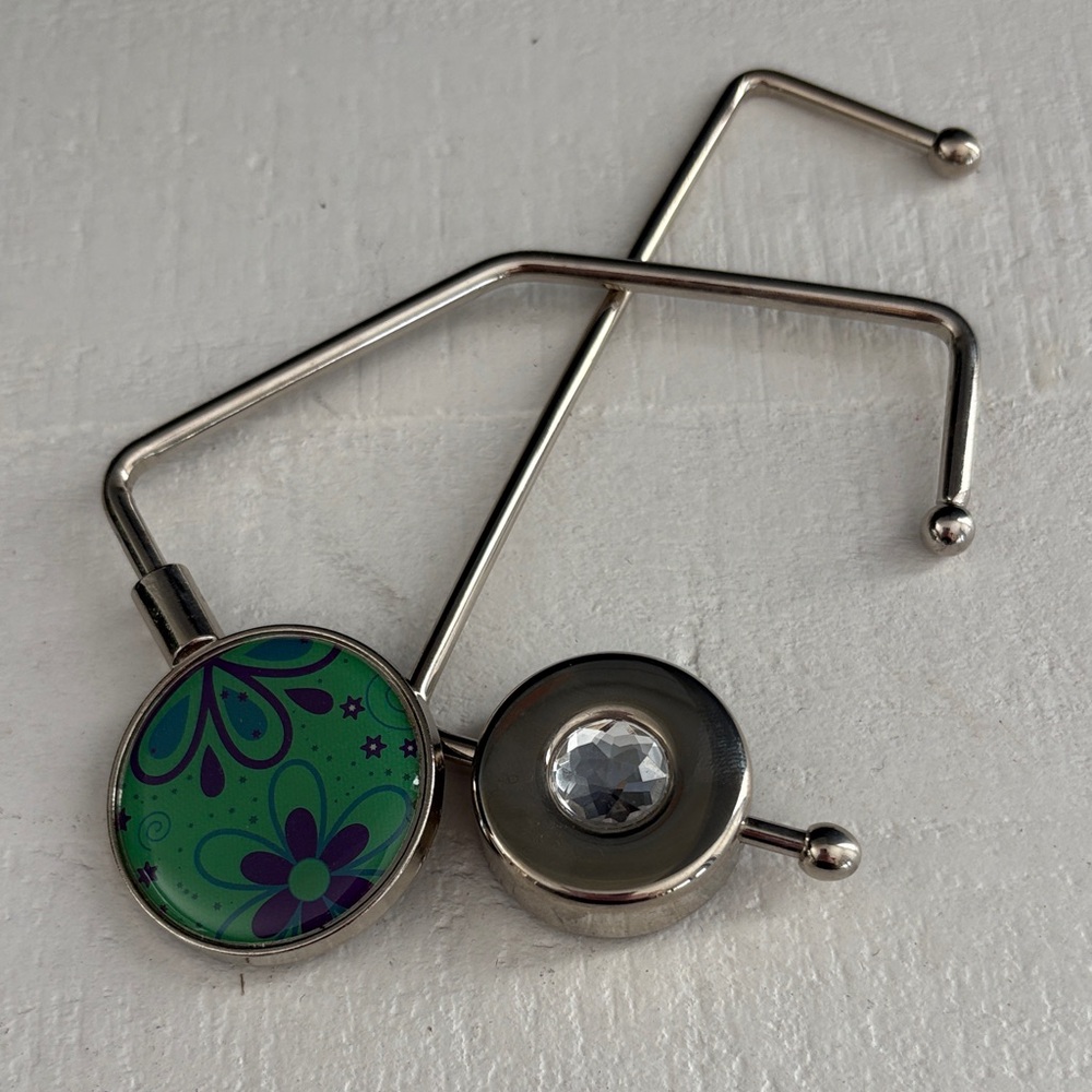 Floral Green and Silver Purse Hook
